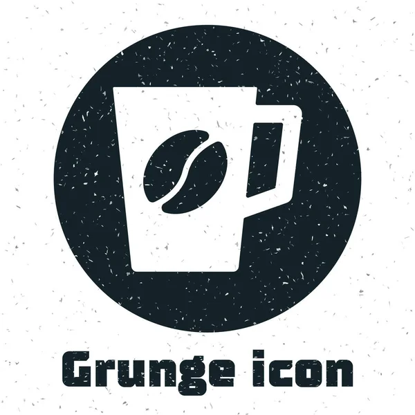 Grunge Coffee cup icon isolated on white background. Tea cup. Hot drink coffee. Monochrome vintage drawing. Vector — Stock Vector