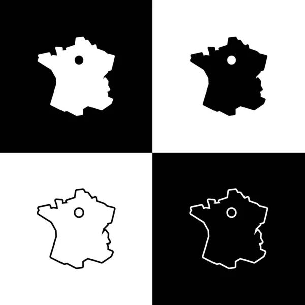 Zestaw Mapa Francji ikona izolowana na czarno-białym tle. Wektor — Wektor stockowy