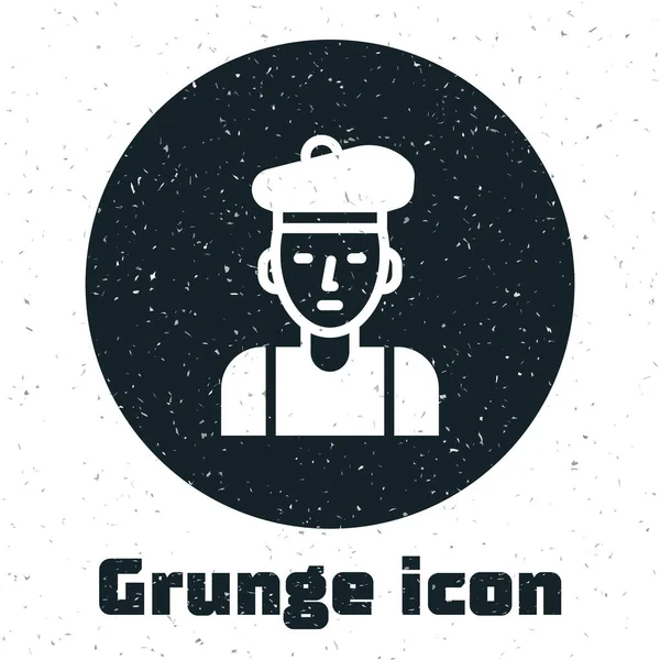 Grunge Franse man icoon geïsoleerd op witte achtergrond. Monochrome vintage tekening. Vector — Stockvector