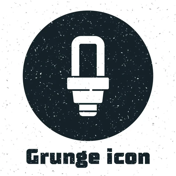 Icono de bombilla led Grunge aislado sobre fondo blanco. Bombilla led económica iluminada. Ahorra energía lámpara. Dibujo vintage monocromo. Vector — Vector de stock