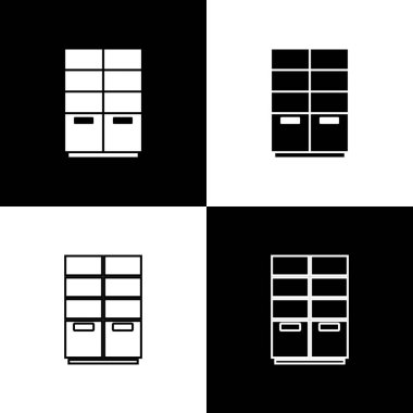 Gardırop simgesini siyah beyaz arkaplanda izole et. Vektör