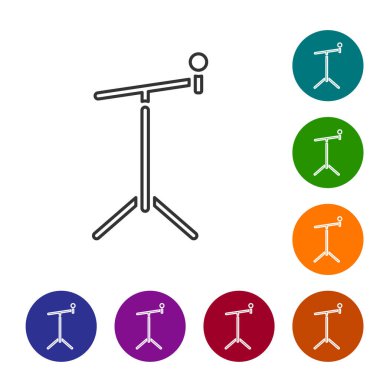 Beyaz arkaplanda siyah çizgi simgesi olan mikrofon. Simgeleri renk daire düğmelerine ayarla. Vektör