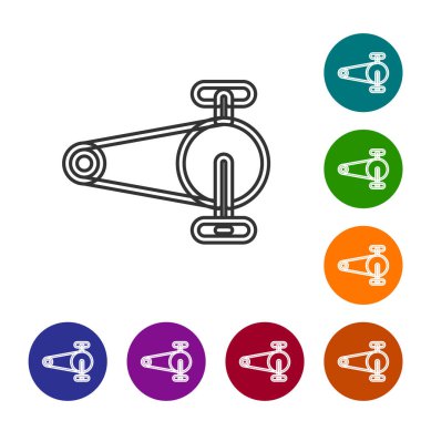 Siyah çizgili bisiklet zinciri beyaz arka planda izole edilmiş çark ikonu. Bisiklet zinciri sıçrama iletimi. Simgeleri renk daire düğmelerine ayarla. Vektör
