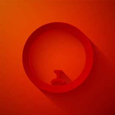 Kağıt kesikli bisiklet tekeri simgesi kırmızı arkaplanda izole edildi. Bisiklet yarışı. Tekerlek havası. Spor malzemeleri. Kağıt sanatı tarzı. Vektör