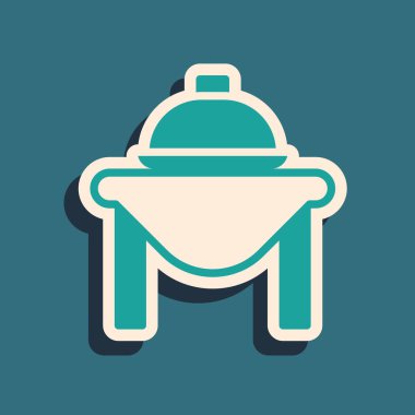 Yeşil Masa yiyecek ikonu yeşil arka planda izole edildi. Uzun gölge tarzı. Vektör