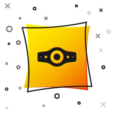 Siyah Güreş Şampiyonası ikonu beyaz arka planda izole edildi. Sarı kare düğme. Vektör