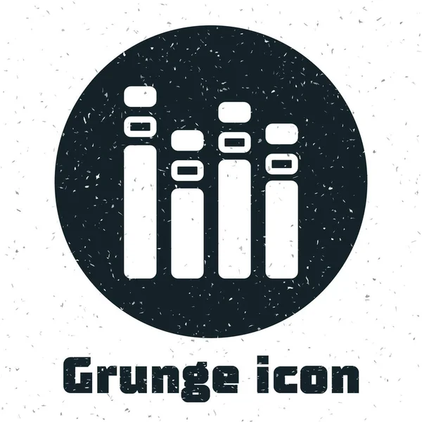 Grunge icône égaliseur de musique isolé sur fond blanc. Onde sonore. Technologie d'égaliseur numérique audio, panneau de console, pulsation musicale. Dessin vintage monochrome. Vecteur — Image vectorielle