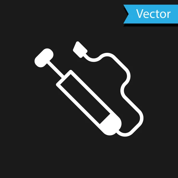 Weißes Fahrrad-Luftpumpen-Symbol isoliert auf schwarzem Hintergrund. Vektor — Stockvektor