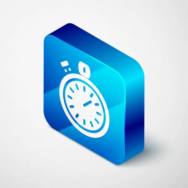 Izometrikus Stopwatch ikon elszigetelt szürke alapon. Időzítő jel. Kronométer jel. Kék négyzet gomb. Vektor — Stock Vector