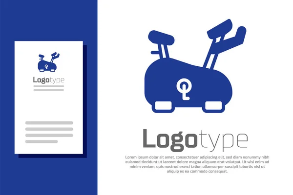 Niebieska stacjonarna ikona rowerowa odizolowana na białym tle. Rower treningowy. Element szablonu logo. Wektor — Wektor stockowy