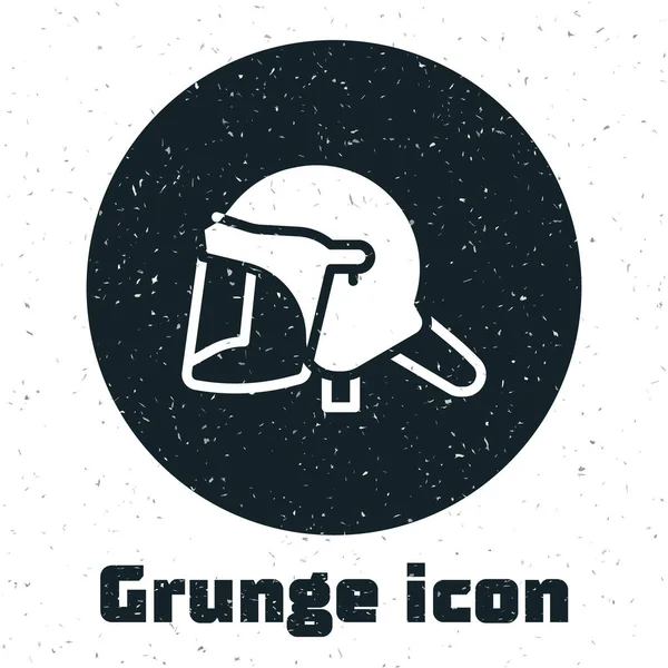 Grunge Police helmet icon isolated on white background. Military helmet. Monochrome vintage drawing. Vector — Stock Vector