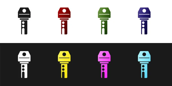 Set Autoschlüssel mit Fernbedienungssymbol isoliert auf schwarzem und weißem Hintergrund. Autoschlüssel und Alarmanlage. Vektor — Stockvektor