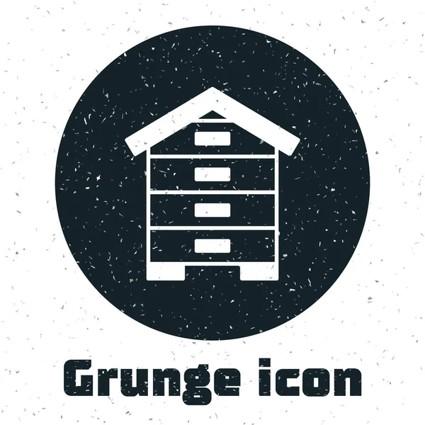 Grunge Hive für Bienen Ikone isoliert auf weißem Hintergrund. Bienenstock-Symbol. Bienenzucht und Imkerei. Süße natürliche Nahrung. Monochrome Vintage-Zeichnung. Vektor — Stockvektor