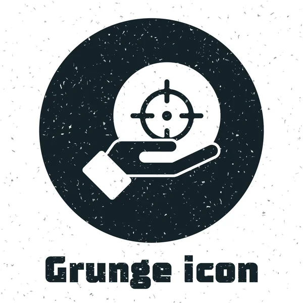 Grunge Target icono de concepto de meta financiera aislado sobre fondo blanco. Logro de metas simbólicas, éxito. Dibujo vintage monocromo. Vector — Vector de stock