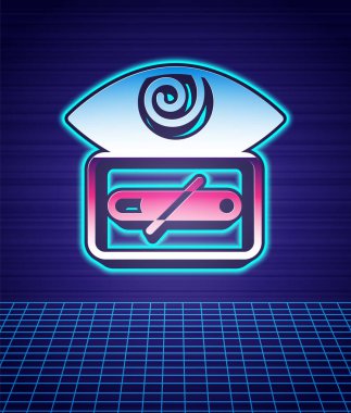 Retro stili Hipnoz ikonu gelecekten izole edilmiş manzara. Hipnotize edici göz ile insan gözü. 80 'lerin moda partisi. Vektör