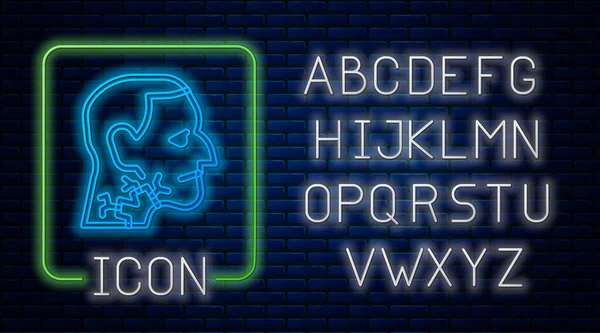 Leuchtende Neon Kehlkopfkrebs-Ikone isoliert auf Backsteinwand Hintergrund. Kehlkopfkrebs. Neonlicht-Alphabet. Vektor — Stockvektor