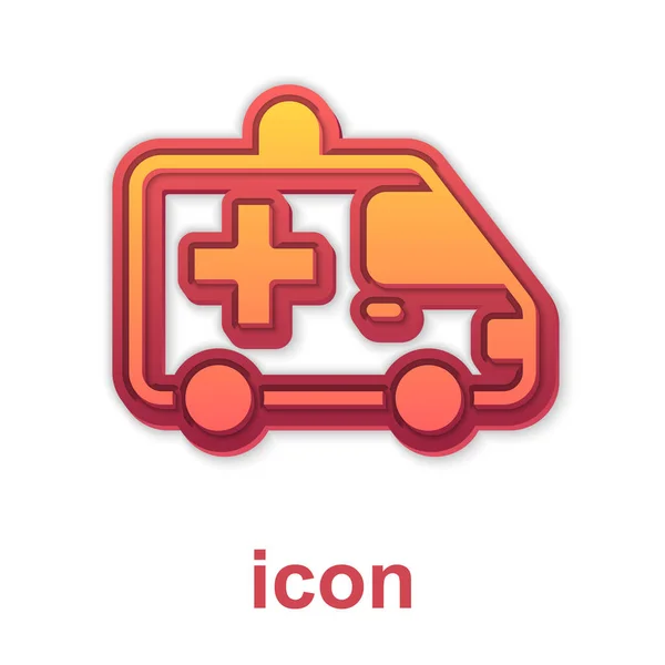 Guld Ambulans och nödbil ikon isolerad på vit bakgrund. Ambulans fordon medicinsk evakuering. Vektor — Stock vektor