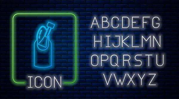 Leuchtende Neon Nail Maniküre Ikone isoliert auf Backsteinwand Hintergrund. Neonlicht-Alphabet. Vektor — Stockvektor