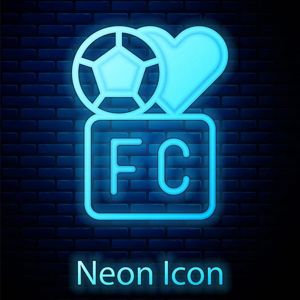 Zářící neon Fan klub fotbalové ikony izolované na cihlové zdi pozadí. Vektor — Stockový vektor