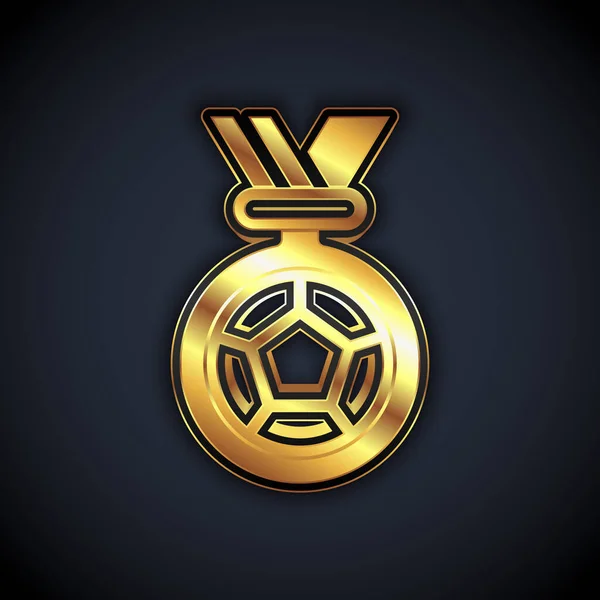 Gouden Voetbal of voetbal medaille pictogram geïsoleerd op zwarte achtergrond. Vector — Stockvector
