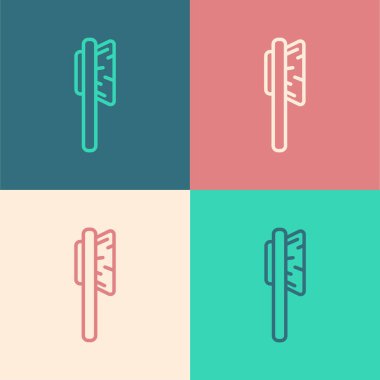 Pop sanat çizgisi saç fırçası ikonu renk arkaplanında izole edilmiş. Taraklı saç işareti. Berber sembolü. Vektör İllüstrasyonu