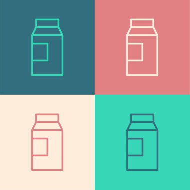 Süt ikonu için paket kağıdı renkli arkaplanda izole edilmiş. Süt paketi işareti. Vektör