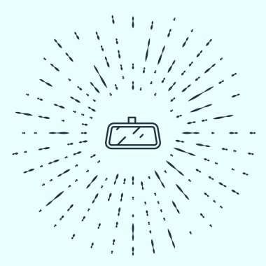 Siyah çizgi araba ayna simgesi gri arkaplanda izole edildi. Soyut çember rastgele noktalar. Vektör