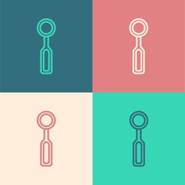 Pop Sanat Çizgisi Diş Teftişi Ayna Simgesi Renk arkaplanında izole. Diş muayenesi. Vektör