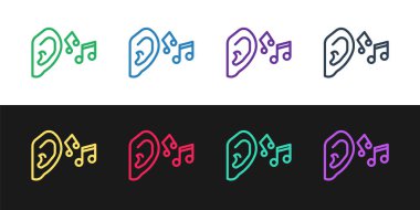 Satır Kulağı dinleme ses sinyali simgesi siyah ve beyaz arkaplanda izole. Kulak misafiri. Vektör