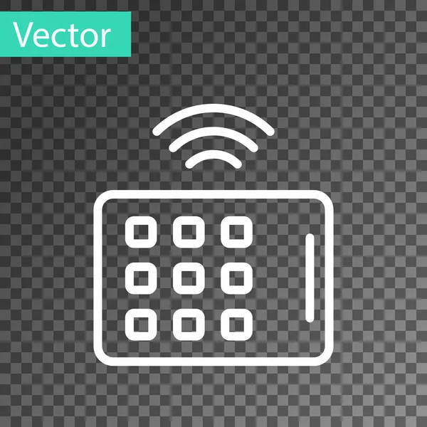 Weiße Linie Wireless Tablet-Symbol isoliert auf transparentem Hintergrund. Konzept Internet der Dinge mit drahtloser Verbindung. Vektor — Stockvektor