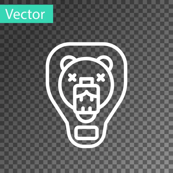 Línea blanca Cabeza de oso en el icono del escudo aislado sobre fondo transparente. Trofeo de caza en la pared. Vector — Vector de stock