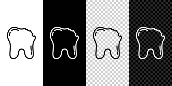 검은 색 과 흰색 배경에 분리 된 부러진 치아 아이콘을 배열 한다. 치과 문제 아이콘. 치과 치료의 상징. Vector — 스톡 벡터