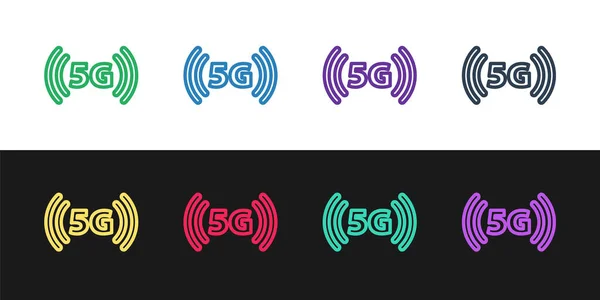 Stel lijn 5G nieuwe draadloze internet wifi-aansluiting pictogram geïsoleerd op zwart-wit achtergrond. Wereldwijd netwerk hoge snelheid verbinding datasnelheid technologie. Vector — Stockvector