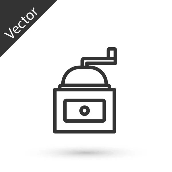 Szürke vonal Kézi kávéőrlő ikon elszigetelt fehér alapon. Vektor — Stock Vector