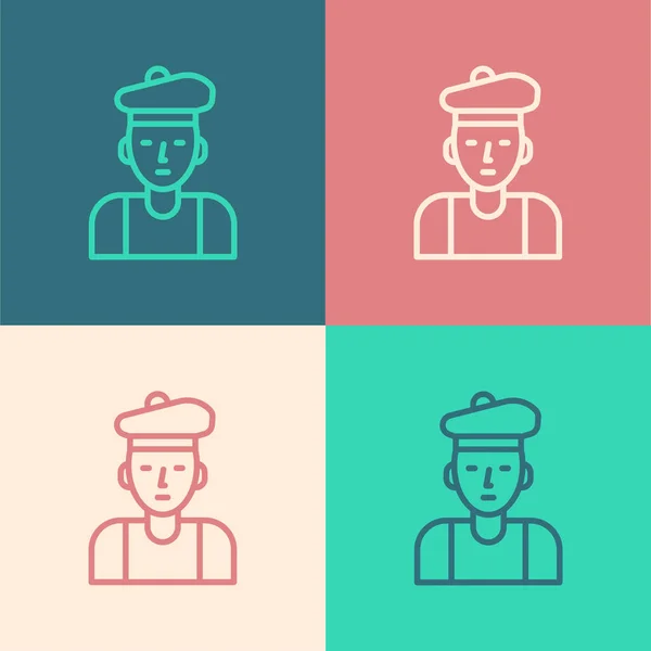 Pop art line French man icon isolated on color background. Vector — Stock Vector