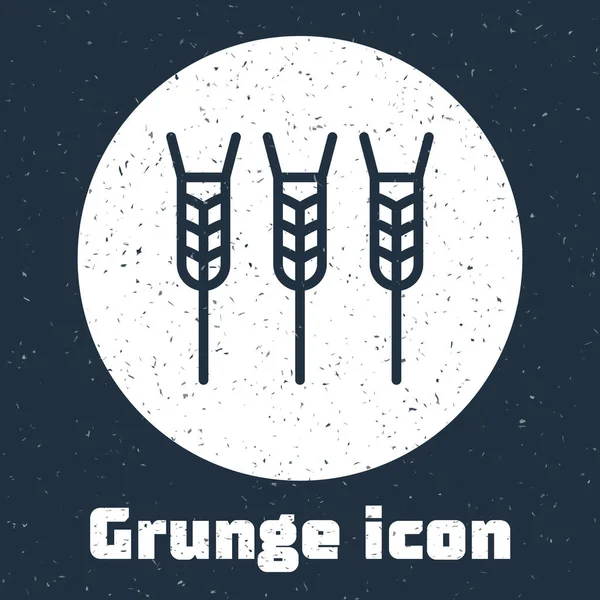 Grunge-Linie Cereals Set mit Reis, Weizen, Mais, Hafer, Roggen, Gerste Symbol isoliert auf grauem Hintergrund. Ähren von Weizenbrot Symbole. Monochrome Vintage-Zeichnung. Vektor — Stockvektor