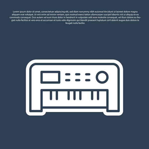 Blue line Music synthesizer icon isolated on blue background. Electronic piano. Vector — Stock Vector