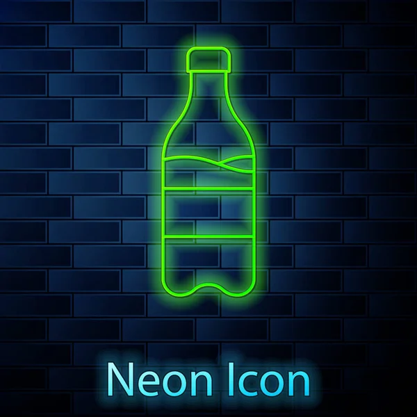 Leuchtende Neon-Linie Sportflasche mit Wasser-Symbol isoliert auf Backsteinwand Hintergrund. Vektor — Stockvektor