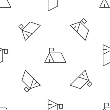 Gri çizgi protesto kampı ikonu beyaz arka planda pürüzsüz desen izole etti. Protesto çadırı. Vektör