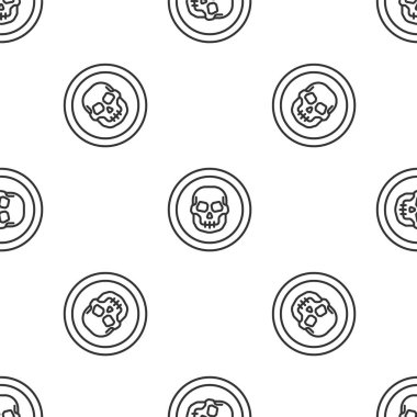 Gri çizgili Meksika kurukafa sikkesi ikonu beyaz arka planda kusursuz desen izole etti. Vektör