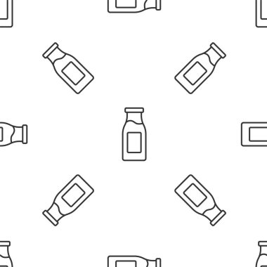 Gri çizgi kapalı cam şişe süt ikonu izole edilmiş beyaz arka planda pürüzsüz desen. Vektör