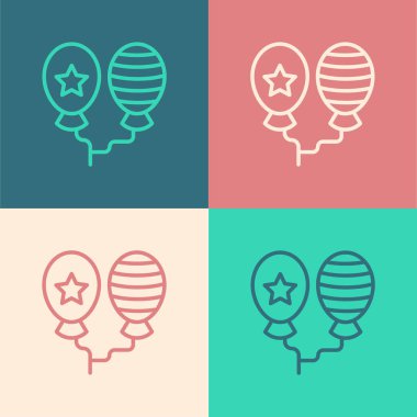 Renkli arka planda izole edilmiş kurdele ikonlu pop sanat çizgisi balonları. Mutlu Paskalyalar. Vektör