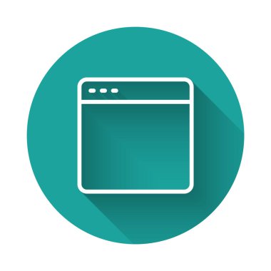 Beyaz çizgi Tarayıcı pencere simgesi uzun gölge arkaplanı ile izole edildi. Yeşil daire düğmesi. Vektör