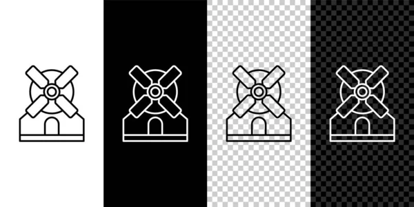 Set line Windmill icon isolated on black and white, transparent background. Vector — Stock Vector