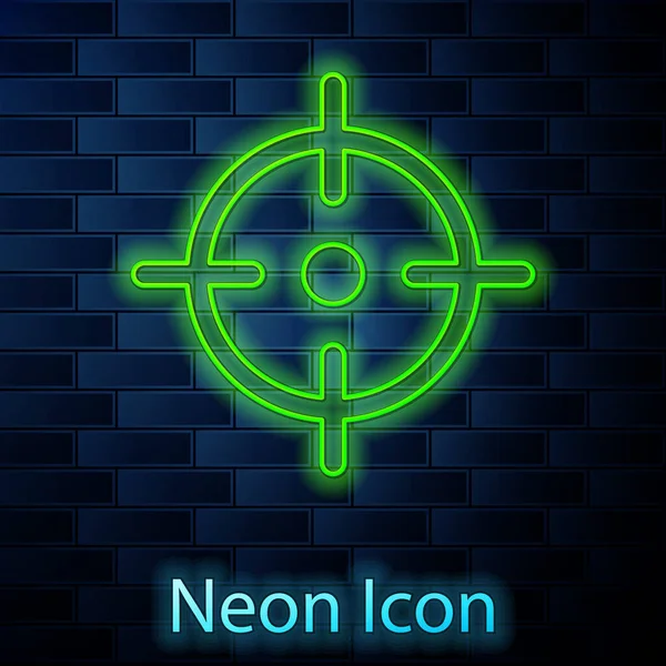 Leuchtende Neon-Linie Target Sport-Symbol isoliert auf Ziegelwand Hintergrund. Saubere Scheibe mit Zahlen für Schießstand oder Schießen. Vektor — Stockvektor