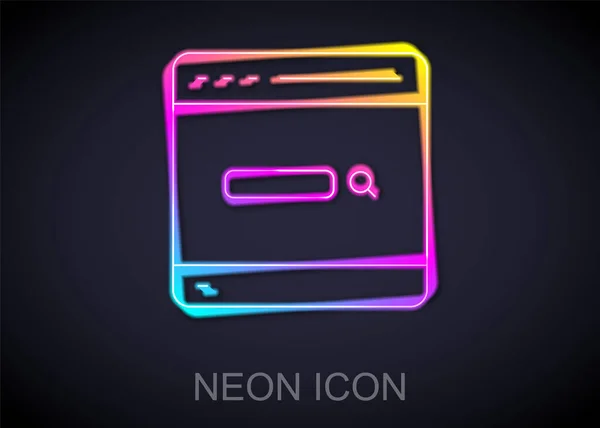 Glowing neon line Search engine icon isolated on black background. Vector — Stock Vector