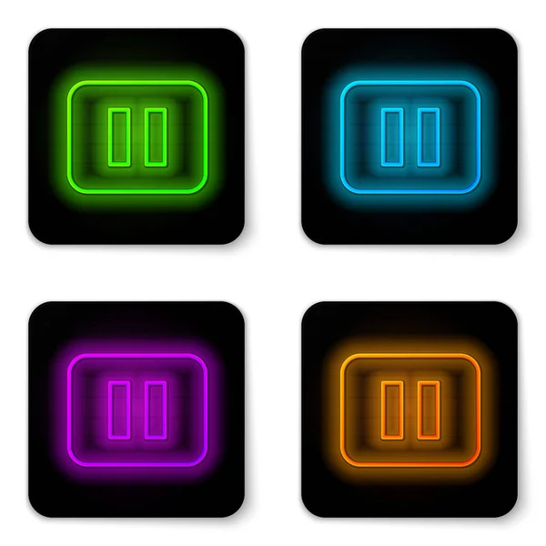 Glowing neon line Pause button icon isolated on white background. Black square button. Vector — Stock Vector