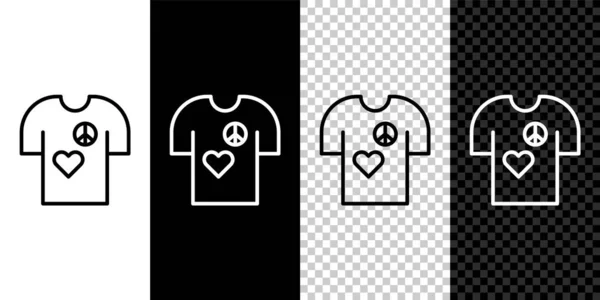 Set line Peace symbool t-shirt print stempel pictogram geïsoleerd op zwart-wit, transparante achtergrond. Vector — Stockvector