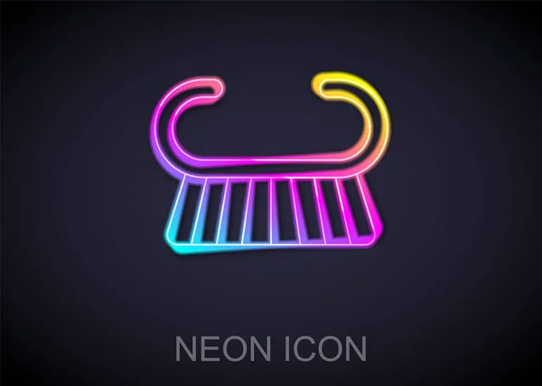 Leuchtende Neon-Linie Pediküre Pinsel oder Reibe Symbol isoliert auf schwarzem Hintergrund. Pinsel zur Reinigung von Nägeln für Maniküre und Pediküre. Vektor — Stockvektor