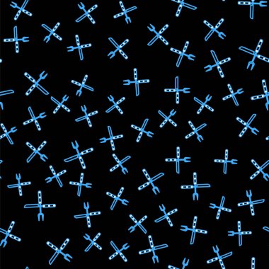 Çizgiyi aşan çatal ve bıçak ikonu siyah arkaplanda iz bırakmış. Mangal çatalı ve bıçak işareti. Barbekü ve ızgara aletleri. Vektör